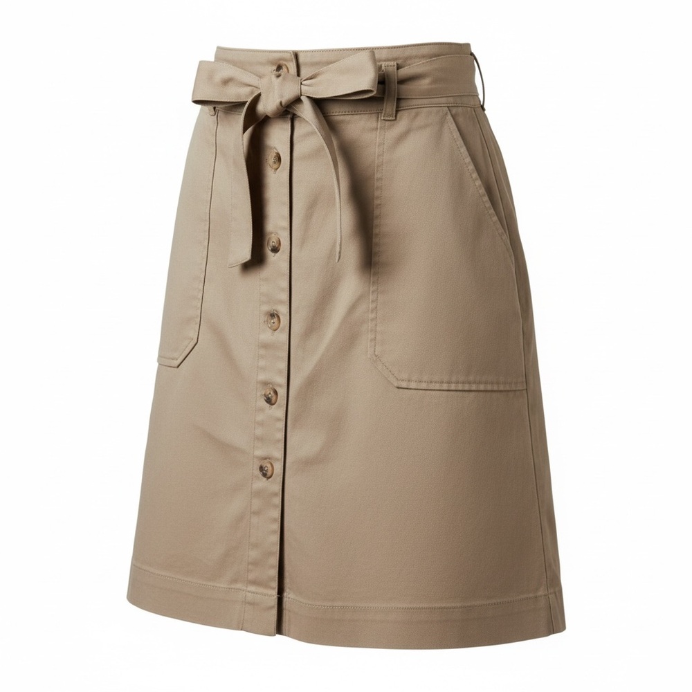 LOFT Twill Tie Waist Pocket Skirt Size 12 Beige With Bow